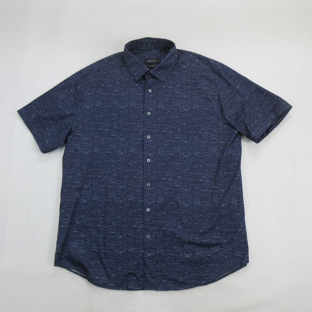 Bugatchi Men's Shirt XXL OoohCotton Tech 8-Way Stretch Short Sleeve Blue